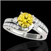 Image 1 : 2 CTW Certified Si/I Fancy Intense Yellow Diamond Bypass Solitaire Ring 10K White Gold - REF-327W3F 
