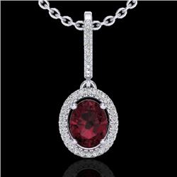 2 CTW Garnet & Micro Pave VS/SI Diamond Necklace Solitaire Halo 18K White Gold - REF-58X2T - 20661