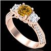 Image 1 : 1.81 CTW Intense Fancy Yellow Diamond Art Deco 3 Stone Ring 18K Rose Gold - REF-236Y4K - 38030