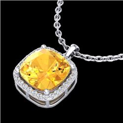 6 CTW Citrine & Micro Pave Halo VS/SI Diamond Necklace Solitaire 18K White Gold - REF-55Y3K - 23076