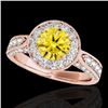 Image 1 : 2 CTW Certified Si/I Fancy Intense Yellow Diamond Solitaire Halo Ring 10K Rose Gold - REF-253W6F - 3