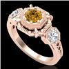 Image 1 : 1.01 CTW Intense Fancy Yellow Diamond Art Deco 3 Stone Ring 18K Rose Gold - REF-165K5W - 37470
