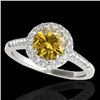 Image 1 : 2 CTW Certified Si/I Fancy Intense Yellow Diamond Solitaire Halo Ring 10K White Gold - REF-309T3M - 