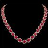 Image 1 : 64.01 CTW Ruby & Diamond Halo Necklace 10K Rose Gold - REF-785A8X - 41190