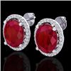 Image 1 : 6 CTW Ruby & Micro Pave VS/SI Diamond Earrings Halo 18K White Gold - REF-101M6H - 21062