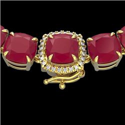116 CTW Ruby & VS/SI Diamond Halo Micro Pave Necklace 14K Yellow Gold - REF-467T3M - 23360