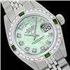 Image 1 : Rolex Men's Stainless Steel, QuickSet, Diam Dial & Diam/Emerald Bezel - REF-521F3M