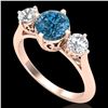 Image 1 : 1.51 CTW Intense Blue Diamond Solitaire Art Deco 3 Stone Ring 18K Rose Gold - REF-236M4H - 38084