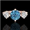 Image 2 : 1.51 CTW Intense Blue Diamond Solitaire Art Deco 3 Stone Ring 18K Rose Gold - REF-236M4H - 38084