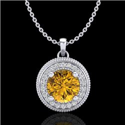 1.25 CTW Intense Fancy Yellow Diamond Art Deco Stud Necklace 18K White Gold - REF-132T8M - 38022