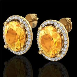 5 CTW Citrine & Micro Pave VS/SI Diamond Earrings Halo 18K Yellow Gold - REF-73H6A - 21052