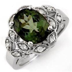 3.75 CTW Green Tourmaline & Diamond Ring 10K White Gold - REF-66Y9K - 10138