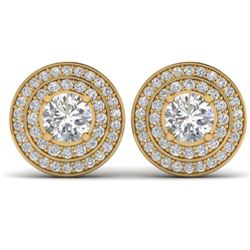 1.45 CTW I-SI Diamond Solitaire Art Deco Halo Stud Earrings 14K Yellow Gold - REF-126X2T - 30368