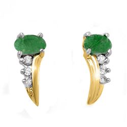 0.60 CTW Emerald & Diamond Earrings 10K Yellow Gold - REF-14Y5K - 13743