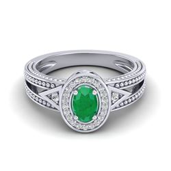 0.83 CTW Emerald & VS/SI Diamond Solitaire Halo Fashion Ring 10K White Gold - REF-25T8M - 20836