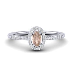 0.50 CTW Morganite & Micro Pave VS/SI Diamond Ring Halo 18K White Gold - REF-31H3A - 21389