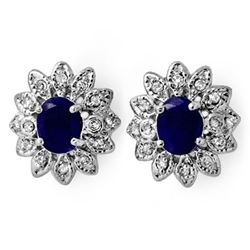 3.0 CTW Blue Sapphire & Diamond Earrings 14K White Gold - REF-82A8X - 13854