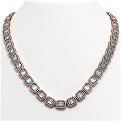 54.79 CTW Aquamarine & Diamond Halo Necklace 10K Rose Gold - REF-896M9H - 41355