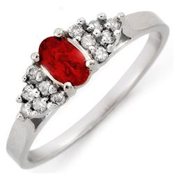 0.74 CTW Red Sapphire & Diamond Ring 18K White Gold - REF-34X2T - 10202