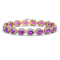 16.76 CTW Amethyst & Diamond Halo Bracelet 10K Rose Gold - REF-274F4N - 41130