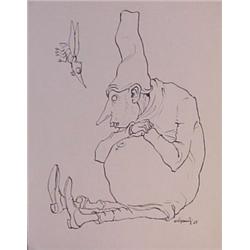 Lorenzo Alessandri (b. 1927) Italian Surrealist, SEATED FOOL, 1965, ink drawing on stiff wove p...