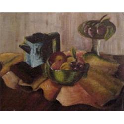 American School (20th Century), STILL LIFE WITH FRUIT & TEA POT, oil painting on canvas board,...