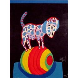 Karel Appel (b. 1921) Dutch, CIRCUS SUITE #28 (Dog on Ball), color carborumdum gravure, signed...