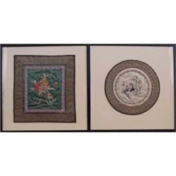 Asian Decorative Arts (two), A pair of silk embroidery, brightly colored, finely detailed, with...