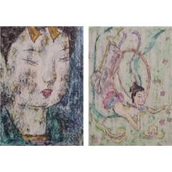 Asian School (20th Century) (two), PORTRAIT OF A WOMAN; WOMAN WITH RING, two, each a crayon pas...