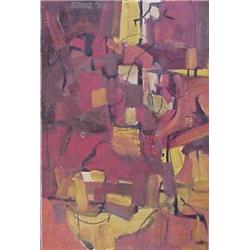 Bakke (20th Century, SOUNDS OF THE CITY, 1958, oil painting on board, 24 x 16", signed and date...