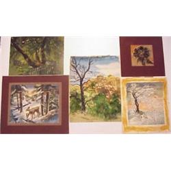 Ken Barker (20th Century) American (five), LANDSCAPES AND ANIMALS, 1930's to 1940's, three wate...