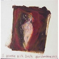 Marc Baseman (20th Century) American, WOMAN WITH DEATH, 1993, original color monotype with acry...