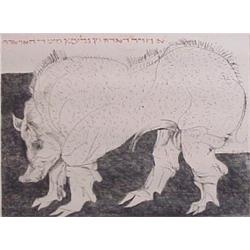 Leonard Baskin (1922-2002) American, PIG, etching, signed in pencil, from the numbered edition...