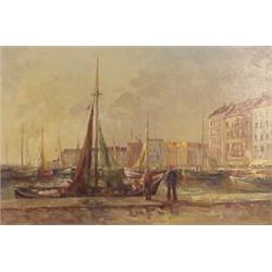 Belgium School (19th/20th Century), HARBOR SCENE, oil painting on canvas, 24 x 36", signed lowe...