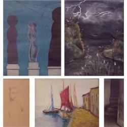 Andre Beranneau and others (20th Century) (five), DOCKED BOATS, oil painting on canvas, 11 x 14...