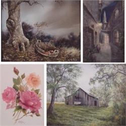 Ted Blaylock and others (four), APPLE BASKETS, 1974, oil painting on board, 7 1/2 x 9 1/2", sig...