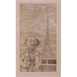 Charles Bragg (b. 1931) American, TRAVELS WITH CHARLIES, EIFFEL TOWER, color etching, signed in...