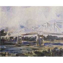 Californian Watercolor (20th Century), BRIDGE, 1965, watercolor paper, 15 1/2 x 19", signed and...