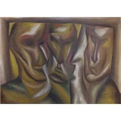 Marco Cingolani (b. 1959) Italian, FACES, 1984, acrylic painting on canvas, 45 1/4 x 62 1/4", s...