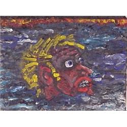 Gus Clark (20th Century) American, HEAD IN WATER, acrylic painting on board, 8 1/2 x 10 1/2". S...