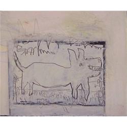 Tom Dixon (20th Century) American, DOG, acrylic painting with pencil drawing on paper, 8 x 10",...
