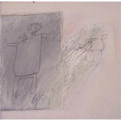 Tom Dixon (20th Century) American, FIGURE WITH DOG, acrylic painting with pencil drawing on pap...