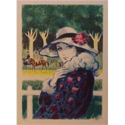 French School (20th Century), A DAY AT THE RACES, color lithograph, signed in pencil "Casali",...
