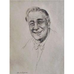 E. Grossman (20th Century) American, FDR, etching, signed in pencil, image 11 3/4 x 8 3/4", ful...