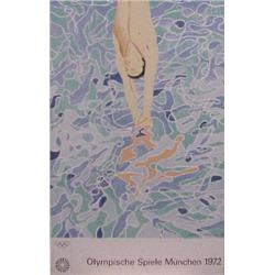 David Hockney (b. 1937) British, OLYMPIC DIVER, 1972, color lithograph poster, signed on the st...