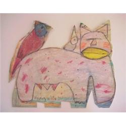 Carol Brennan Jaworski (b. 1940) Californian, THE DOG WITH YELLOW LIPSTICK, acrylic painting on...