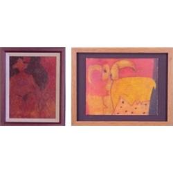 Carol Brennan Jaworski (b. 1940) Californian (two), ANIMAL, acrylic painting on board, 8 x 10",...