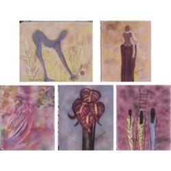 Jimison (20th Century) American (five), THREE WOMEN; ANTHURIUMS; FIGURE BENDING; ANGEL AND WING...