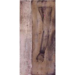 M'liz Keefe (20th Century) American, ARM, sand oil painting on canvas, 70 x 34", natural cracki...