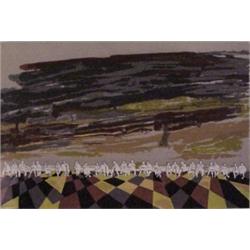 Lea Levine (20th Century) Israeli, PARK SCENE, color lithograph, signed in pencil, artist's pro...